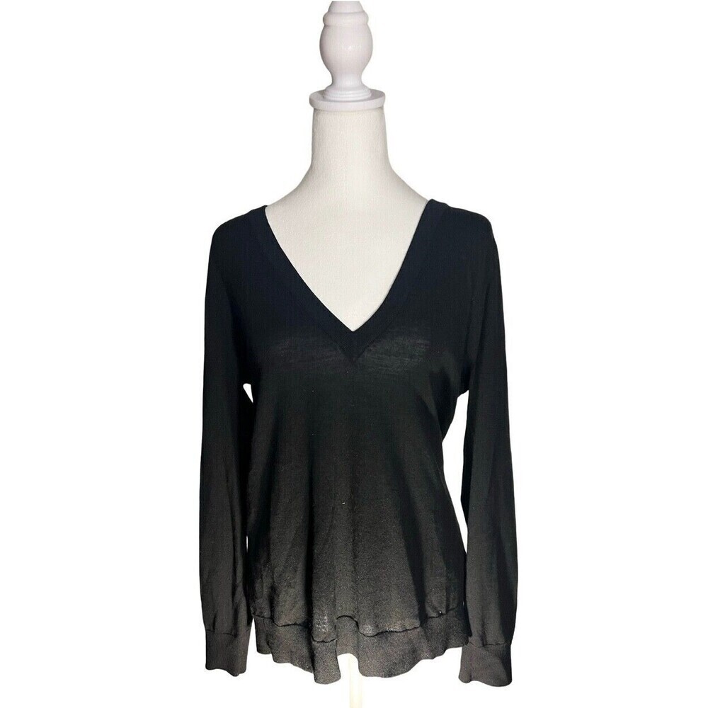 Michael Kors Black Draped Back Sweater Merino Wool Cashmere Silk Long Sleeve L